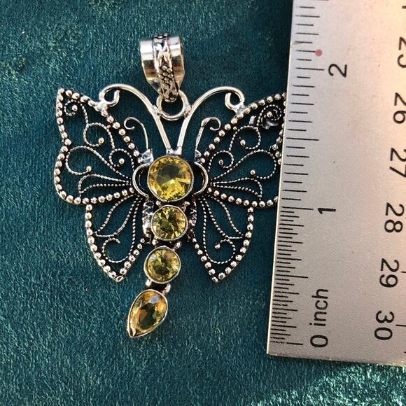 925 Sterling Citrine Butterfly Pendant - Picture 4 of 5